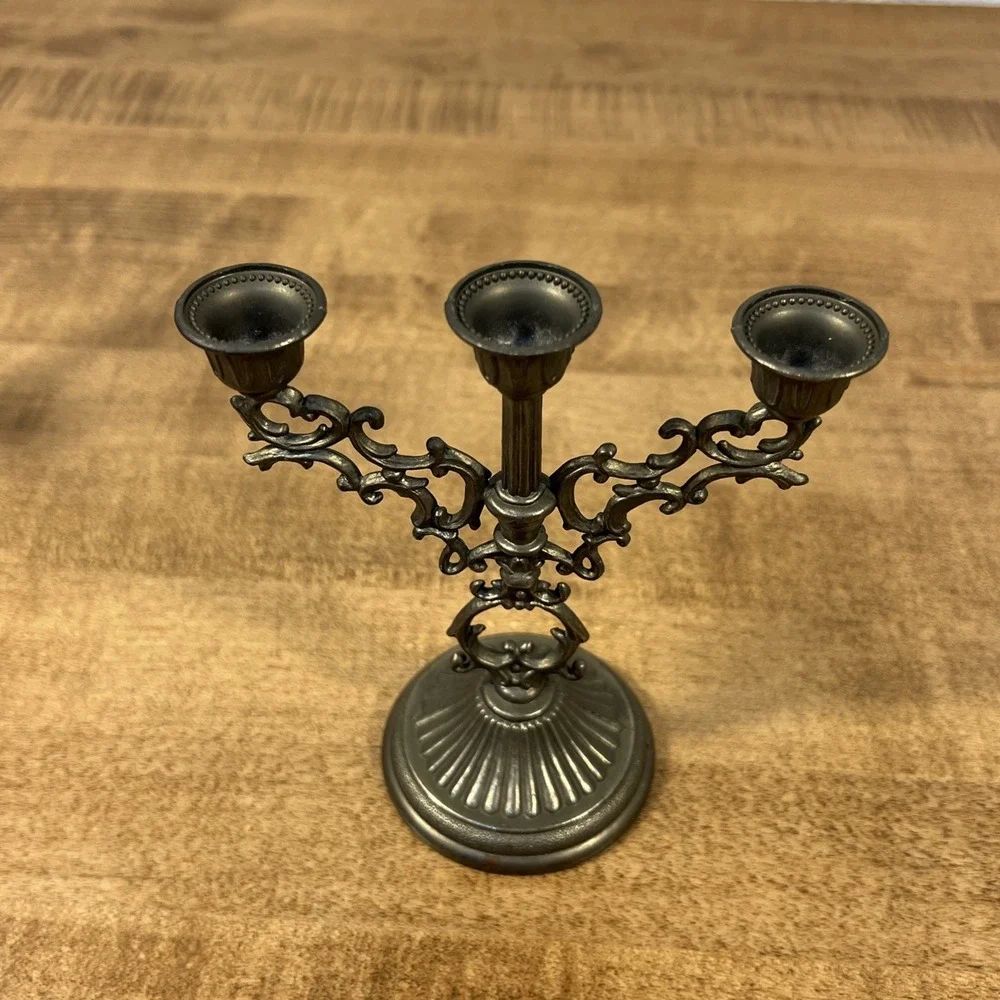 Vintage Ornate Brass 3 Branch Mini Candelabra Candle Holder Stick‎ Hong Kong